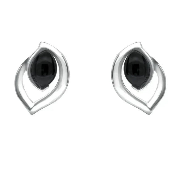 Sterling Silver Whitby Jet Flame Shaped Two Piece Set. S022