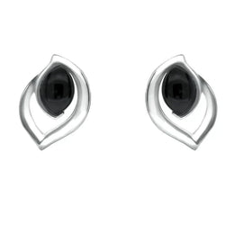 Sterling Silver Whitby Jet Flame Shaped Two Piece Set. S022
