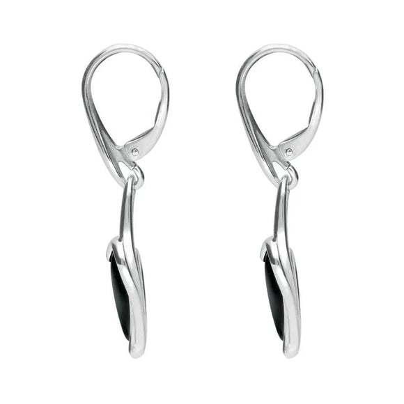 Sterling Silver Whitby Jet Fleur Leaf Drop Earrings E1822