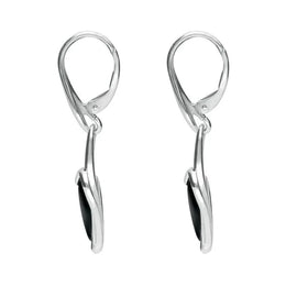 Sterling Silver Whitby Jet Fleur Leaf Drop Earrings E1822