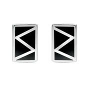Sterling Silver Whitby Jet Four Stone Zigzag Oblong Stud Earrings E442 