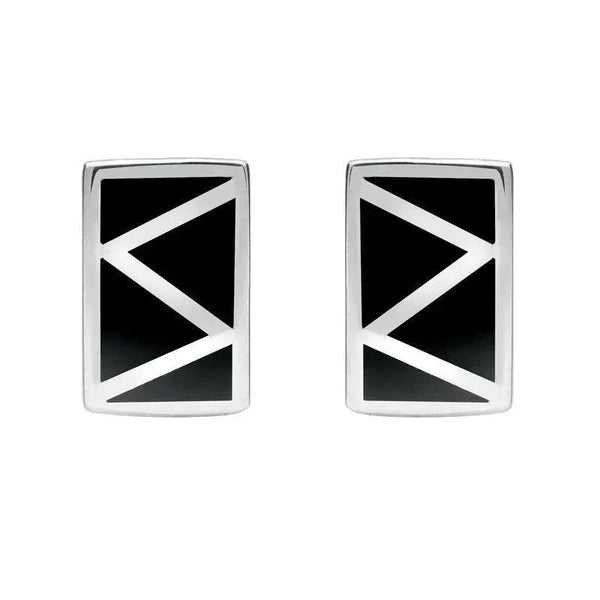 Sterling Silver Whitby Jet Four Stone Zigzag Oblong Stud Earrings E442 