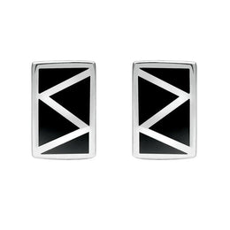 Sterling Silver Whitby Jet Four Stone Zigzag Oblong Stud Earrings E442 