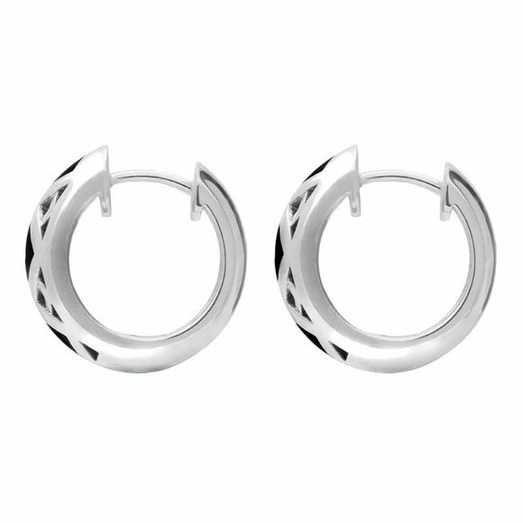 Sterling Silver Whitby Jet Geometric Hoop Earrings E2023