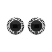 Sterling Silver Whitby Jet Greek Edge Stud Earrings E2047