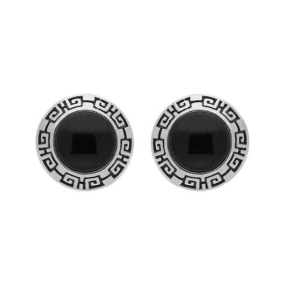 Sterling Silver Whitby Jet Greek Edge Stud Earrings E2047