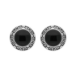 Sterling Silver Whitby Jet Greek Edge Stud Earrings E2047