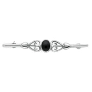 Sterling Silver Whitby Jet Heart Bar Brooch. M021.