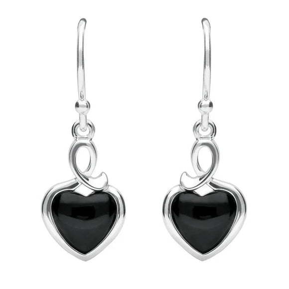 Sterling Silver Whitby Jet Heart Loop Hook Earrings E2311