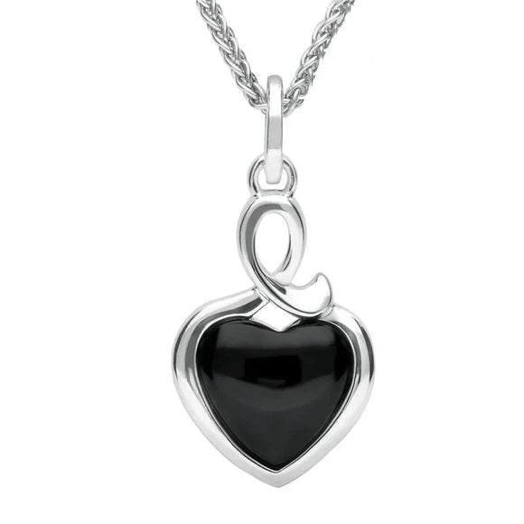 Sterling Silver Whitby Jet Heart Loop Two Piece Set