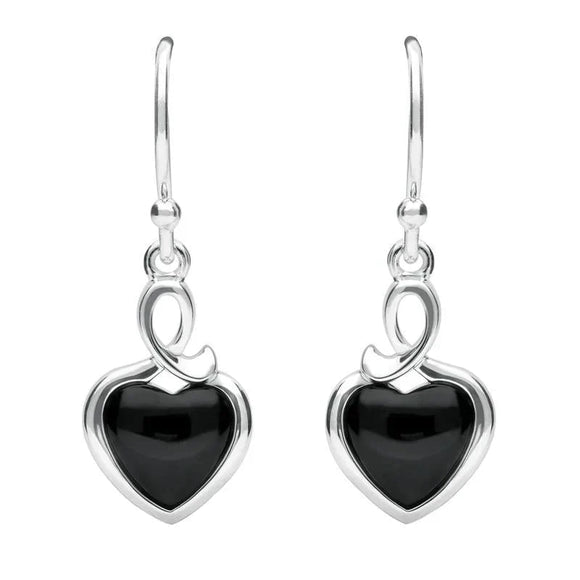 Sterling Silver Whitby Jet Heart Loop Two Piece Set