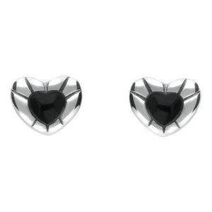 Sterling Silver Whitby Jet Heart Stud Earrings, E1904.