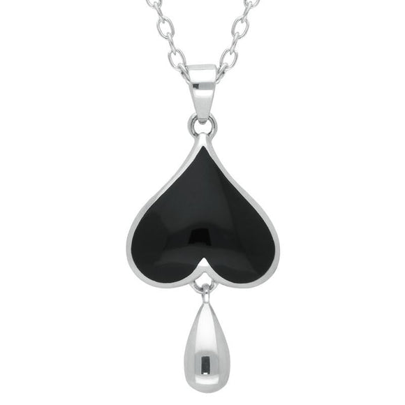 Sterling Silver Whitby Jet Heart Teardrop Necklace, P2716.