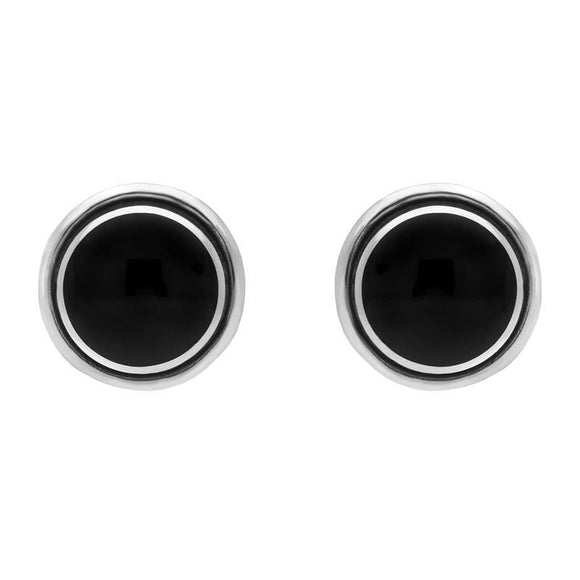 Sterling Silver Whitby Jet Heritage Round Classic Stud Earrings. E116.