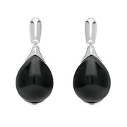 Sterling Silver Whitby Jet Hinge Top Pear Drop Earrings E2431