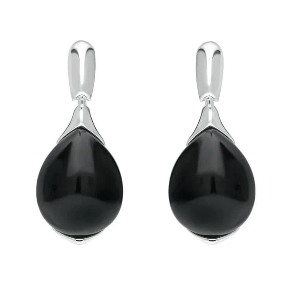 Sterling Silver Whitby Jet Hinge Top Pear Drop Earrings E2431