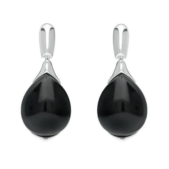 Sterling Silver Whitby Jet Hinge Top Pear Drop Earrings E2431