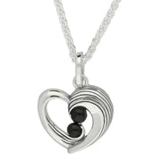 Sterling Silver Whitby Jet Jet Half Ridge Stone Heart Two Piece Set. S032