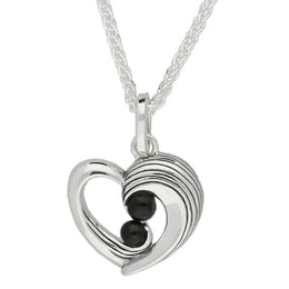 Sterling Silver Whitby Jet Jet Half Ridge Stone Heart Two Piece Set. S032