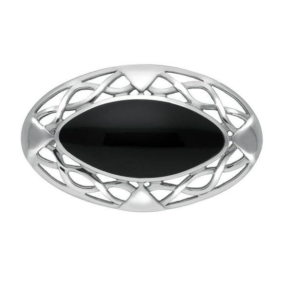 Sterling Silver Whitby Jet Large Celtic Framed Brooch