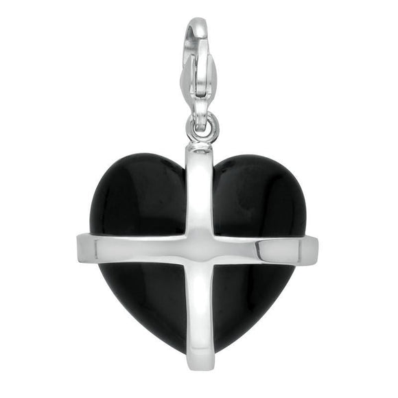 Sterling Silver Whitby Jet Large Cross Heart Charm G535