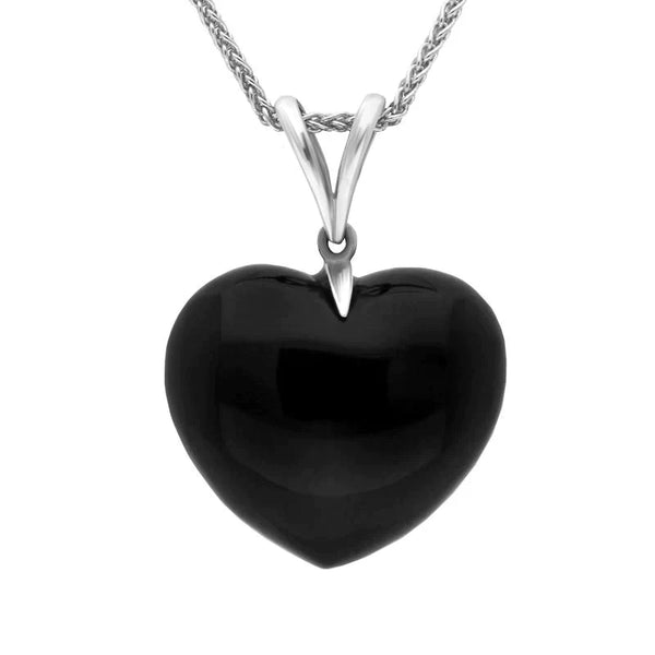 Sterling Silver Whitby Jet Large Heart Split Bale Necklace. LRGHRTPND