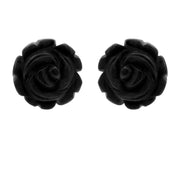 Sterling Silver Whitby Jet Large Rose Stud Earrings, E2150.
