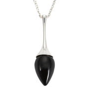 Sterling Silver Whitby Jet Long Flute Pear Stone Necklace. P1909
