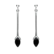 Sterling Silver Whitby Jet Long Marquise Drop Earrings. E131.