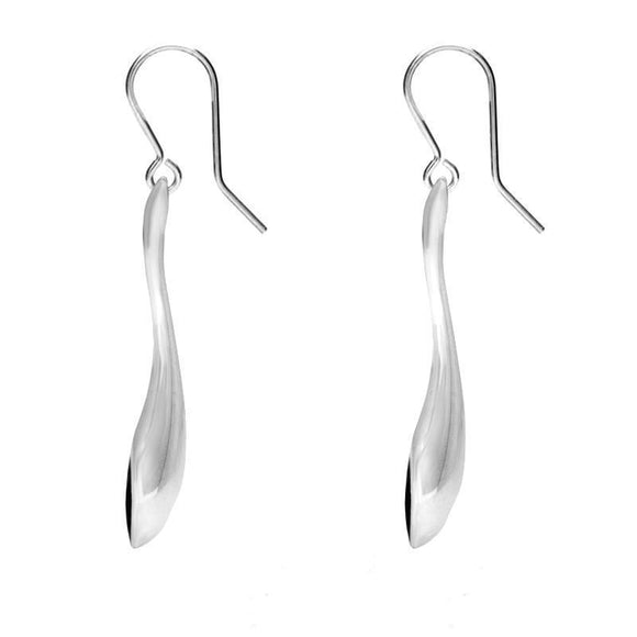 Sterling Silver Whitby Jet Long Tapered Drop Hook Earrings. E840.