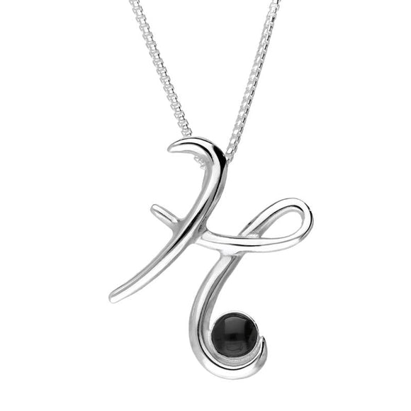 Sterling Silver Whitby Jet Love Letters Initial H Necklace P3455C