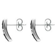 Sterling Silver Whitby Jet Marcasite Cross Barrel Stud Earrings. e611.