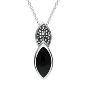 Sterling Silver Whitby Jet Marcasite Double Marquise Necklace P1306