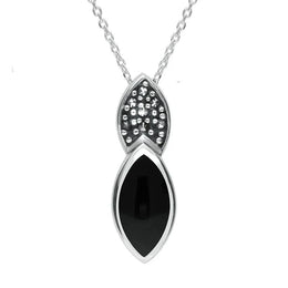 Sterling Silver Whitby Jet Marcasite Double Marquise Necklace P1306