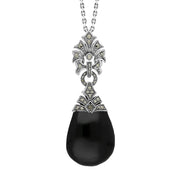 Sterling Silver Whitby Jet Marcasite Fancy Large Necklace, P2213
