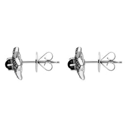 Sterling Silver Whitby Jet Marcasite Flower Stud Earrings E1696