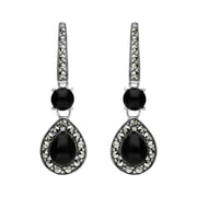 Sterling Silver Whitby Jet Marcasite Pear Drop Earrings E1703