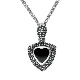 Sterling Silver Whitby Jet Marcasite Triangle Heart Necklace P1321