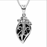 Sterling Silver Whitby Jet Marcasite Wave Bale Pear Necklace P2123