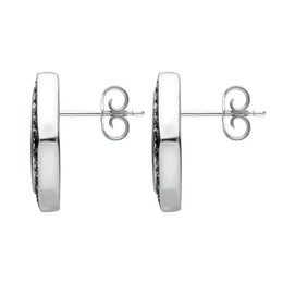 Sterling Silver Whitby Jet Marcasite Wide Rhombus Framed Stud Earrings. E936.