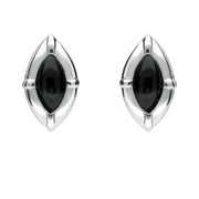 Sterling Silver Whitby Jet Marquise Beaded Edge Two Piece Set. s039