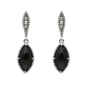 Sterling Silver Whitby Jet Marquise Long Drop Earrings E1702