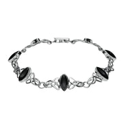 Sterling Silver Whitby Jet Marquise Shaped Celtic Bracelet B594
