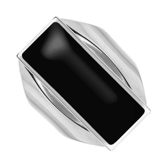 Sterling Silver Whitby Jet Medium Oblong Ring. R065.