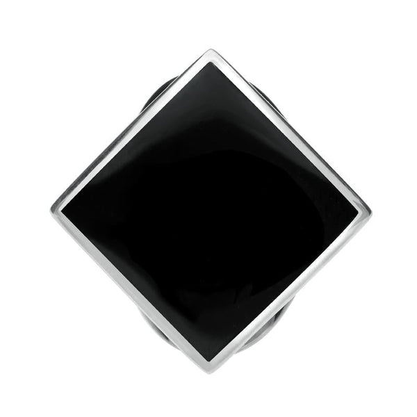Sterling Silver Whitby Jet Medium Rhombus Ring. R607.