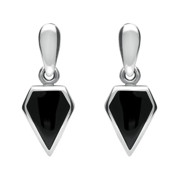 Sterling Silver Whitby Jet Small Kite Drop Earrings. E271