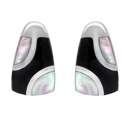 Sterling Silver Whitby Jet Mother of Pearl Three Stone Stud Earrings. E803