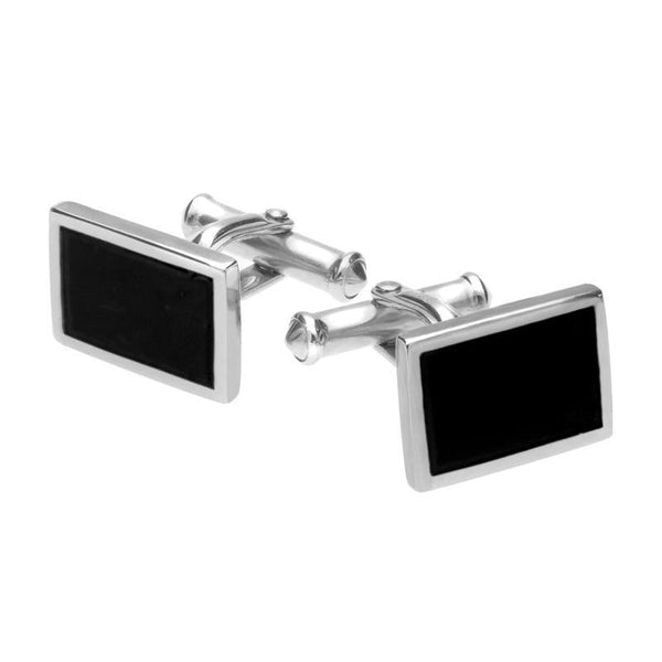 Sterling Silver Whitby Jet Oblong Flat Cufflinks CL097