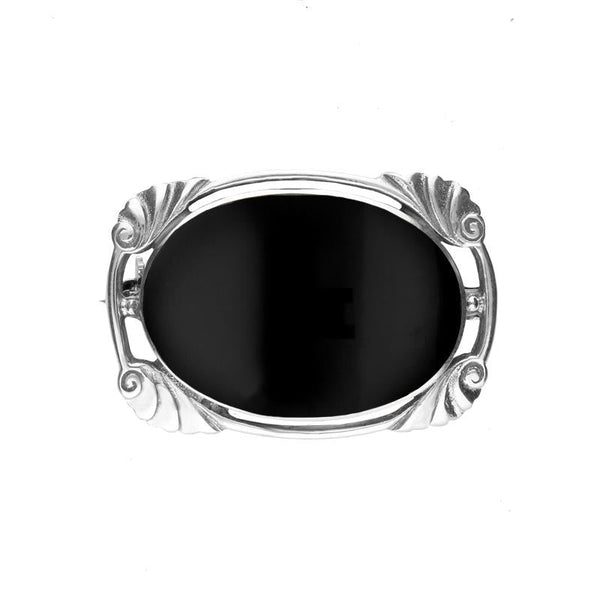 Sterling Silver Whitby Jet Oblong Oval Shaped Brooch. M012.