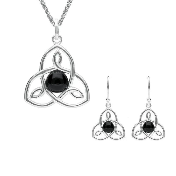 Sterling Silver Whitby Jet Open Celtic Cross Two Piece Set. S037